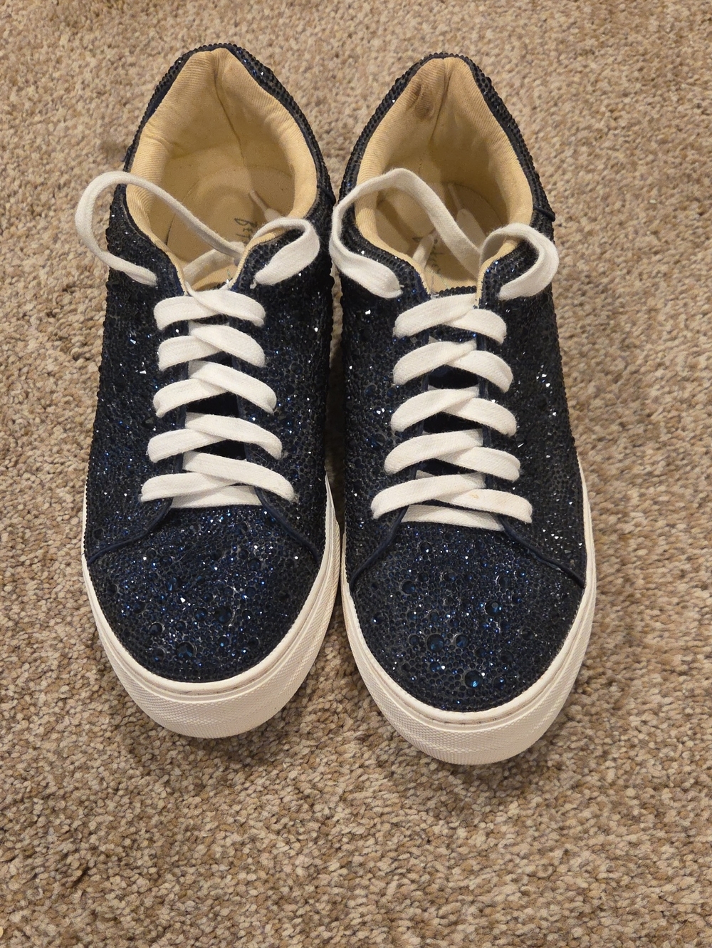 Women's Navy Crystal Lace-Up Sneakers